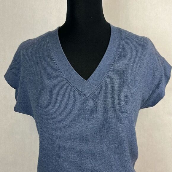 Vila Milano Oversized V-Neck Sweater Short Sleeve Knit Sz Medium Dusty Blue - Picture 2 of 7